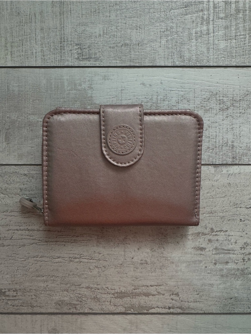 Kipling Compact Metallic Rose Wallet with Snap Closure